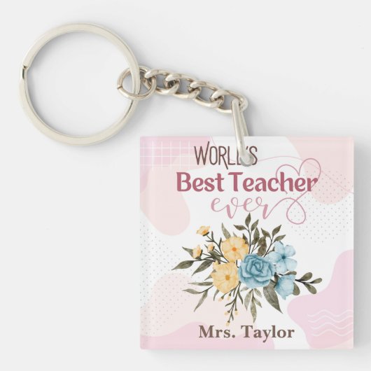 's Werelds beste leraar ooit Floral gepersonalisee Sleutelhanger (Voorkant)