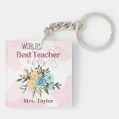 's Werelds beste leraar ooit Floral gepersonalisee Sleutelhanger (Achterkant)