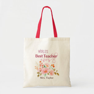 's Werelds beste leraar ooit Floral gepersonalisee Tote Bag