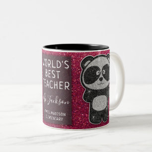 's Werelds beste leraar zwart-wit panda-glitter Tweekleurige Koffiemok