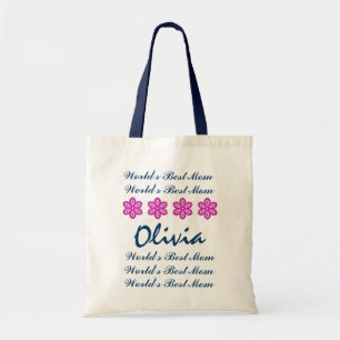 's Werelds beste mam aangepaste naam marine en roz Tote Bag