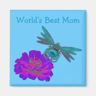 'S Werelds Beste Mam Dragonfly Op Zinnia Bloem Magneet