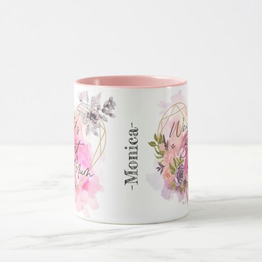 's Werelds beste MUM hart bloem aangepaste naam Mok (Midden)