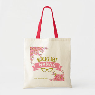 's Werelds beste Nanna Stylish Pink Floral Canvas Tote Bag