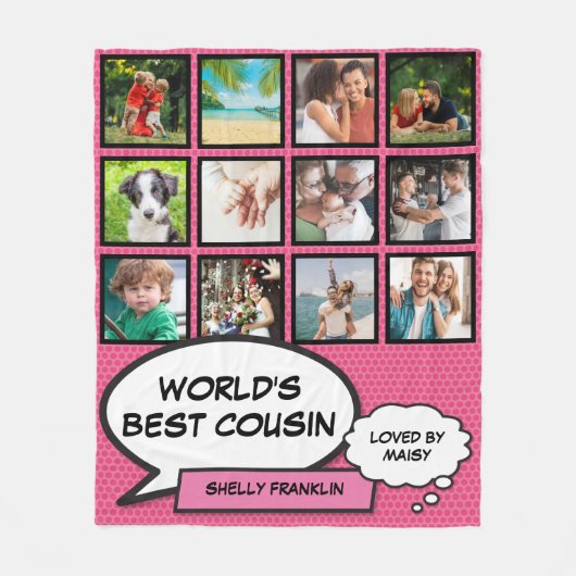 's Werelds beste neef fotocollage Comic Pink Fun Fleece Deken (Voorkant)