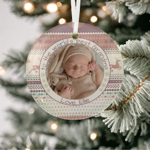 'S Werelds Beste Oma Nordic Reindeer Baby Foto Glas Ornament