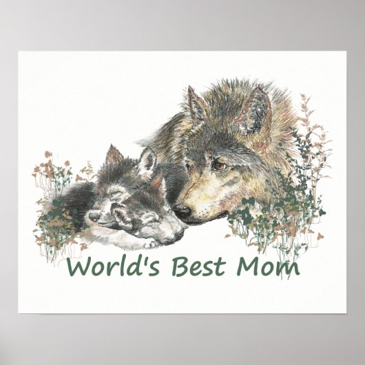 's Werelds beste Waterverf van mama Wolf en Pups Poster (Voorkant)