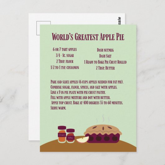 's Werelds grootste Apple Pie Recipe Briefkaart (Voorkant / Achterkant)