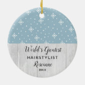 's Werelds grootste Haarstylist Snowflakes Geperso Keramisch Ornament (Achterkant)