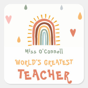 's Werelds grootste leraar cadeau Boho regenboog Vierkante Sticker