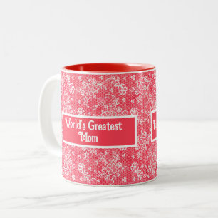 's Werelds Grootste Moeder-Rood met sierlijke witt Tweekleurige Koffiemok