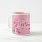 's Werelds grootste moeder & vriend roze orchidee Tweekleurige Koffiemok (Voorkant links)