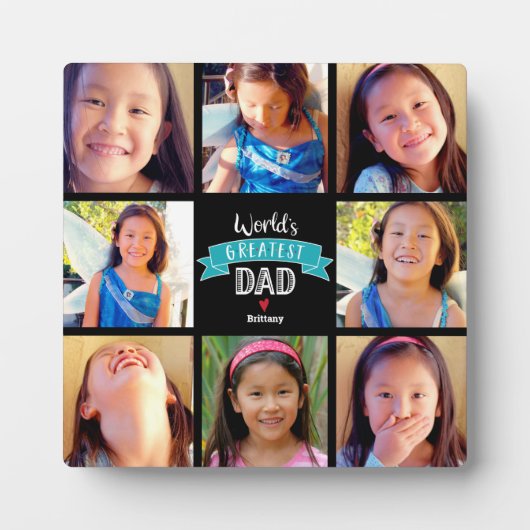 's Werelds Grootste Papa Blauwgroen 8 Fotocollage  Fotoplaat (Voorkant)