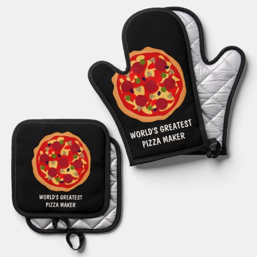 's Werelds grootste pizza maker op maat Ovenwant & Pannenlap Set (Voorkant / Achterkant)