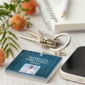 's Werelds grootste vader - foto op rustiek blauw  Sleutelhanger (Voorkant Rechts)