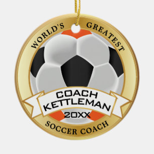 's Werelds grootste Voetbal coach Oranje, zwart, w Keramisch Ornament