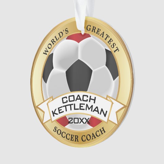 's Werelds grootste Voetbal coach rood, zwart, wit Ornament (voorkant)