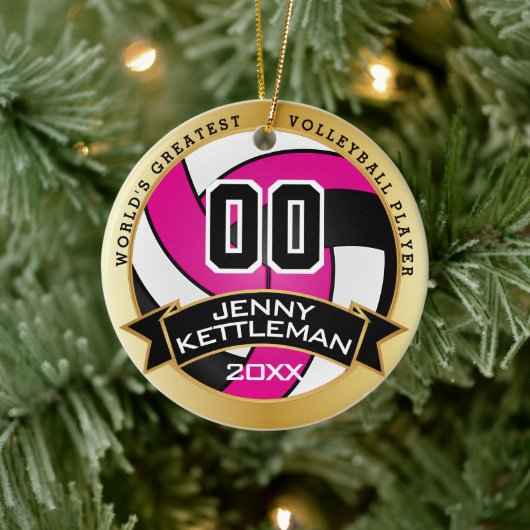 's Werelds grootste volleybalspeler: warm roze Keramisch Ornament (Boom)