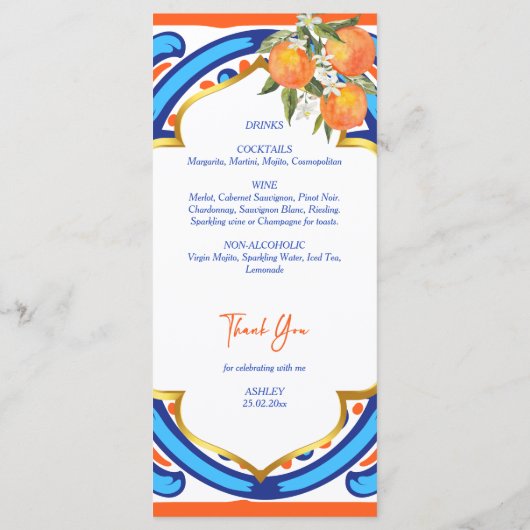 Sa carte de menu principal Squeeze orange (Dos)