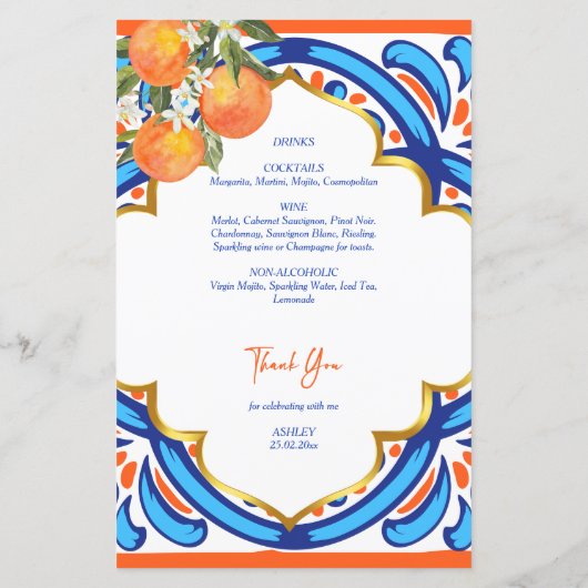 Sa carte de menu principal Squeeze orange (Dos)