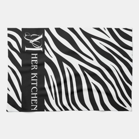 Sa Cuisine Zebra Imprimer Serviette Monogramme (Horizontal)