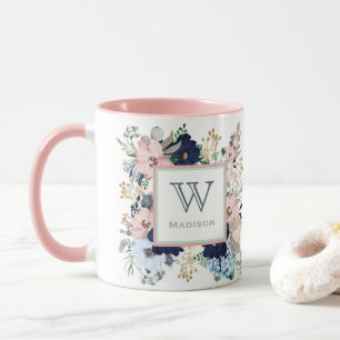 Sa Mug de Monogramme rose et bleu favori
