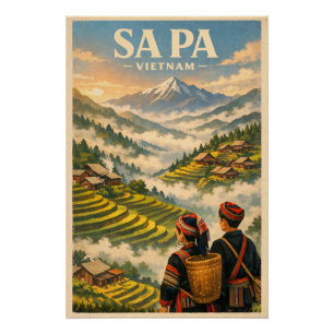 Sa Pa-stad, Vietnam, in een klassieke retro-stijl Perfect Poster