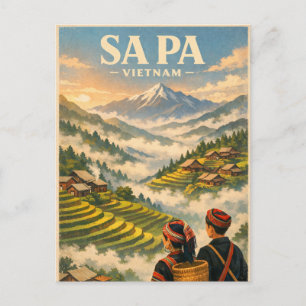 Sa Pa-stad, Vietnam, in klassieke retro-stijl Briefkaart