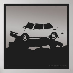 Saab 99 EMS - Gris argenté sur affiche noire au ch