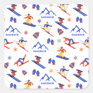 Saalbach Oostenrijk Alpen ski snowboard patroon Vierkante Sticker