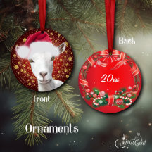 Saanen Chèvre laitière Santa Hat Noël Ornement
