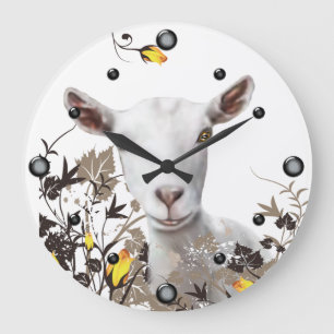 Saanen Dairy Goat Painting Bloemen Muur Klok