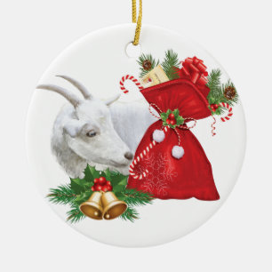 Saanen Goat met vakantiegeest Keramisch Ornament
