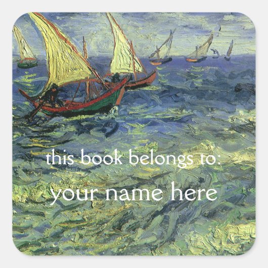 Saap in saintes-Maries; Van Gogh Bookplate Vierkante Sticker (Voorkant)