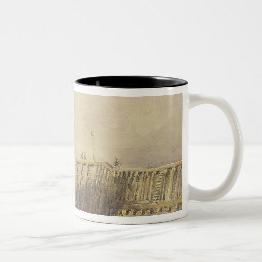 Saap met zeegrasjes en figuren die van tweekleurige koffiemok (Rechts)