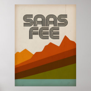 Saas Fee Retro Skioord Poster – Vintage Berg