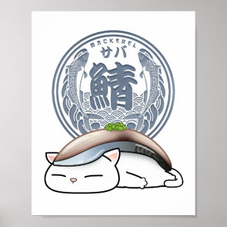 Saba Makreel Sushi Cat Poster