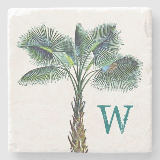 Sabal Palm Tree Monogram Kusthuis Stenen Onderzetter (Voorkant)