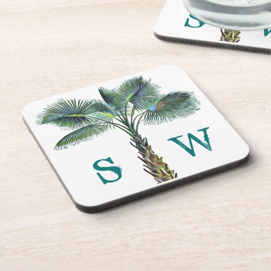 Sabal Palm Tree Monogram Onderzetter kuststeen (Linkerzijde)