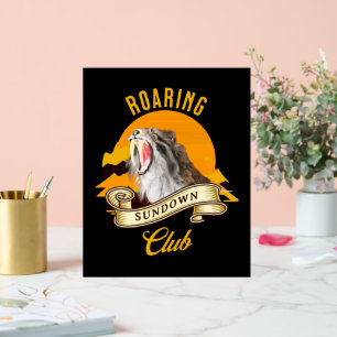 Sabeltandtijger Retro Zonsondergang Avonturenclub Acryl Bord