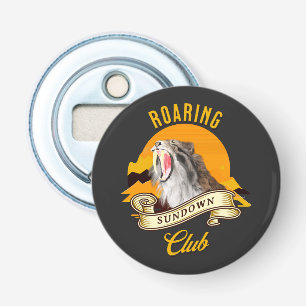 Sabeltandtijger Retro Zonsondergang Avonturenclub Button Flesopener