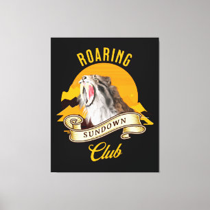 Sabeltandtijger Retro Zonsondergang Avonturenclub Canvas Afdruk