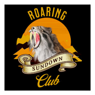 Sabeltandtijger Retro Zonsondergang Avonturenclub Perfect Poster