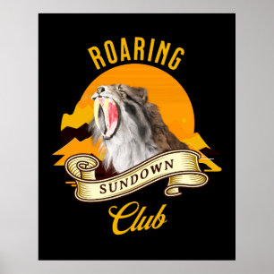 Sabeltandtijger Retro Zonsondergang Avonturenclub Poster