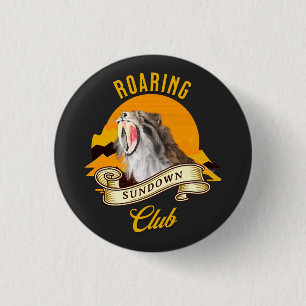 Sabeltandtijger Retro Zonsondergang Avonturenclub Ronde Button 3,2 Cm