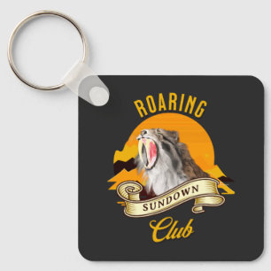Sabeltandtijger Retro Zonsondergang Avonturenclub Sleutelhanger