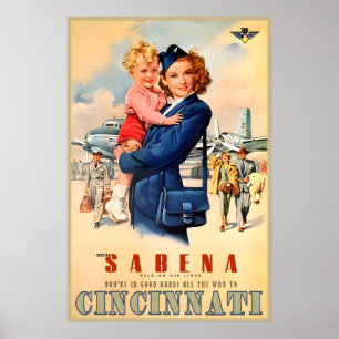 Sabena Airlines Cincinnati Ohio Audrey Hepburn Nie Poster