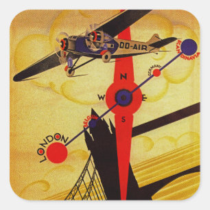 Sabena Art Deco Compass Vierkante Sticker