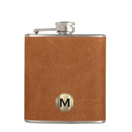 Sable Brown Leather Gold Monogram Heupfles