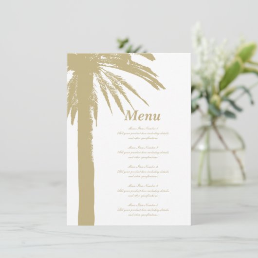 Sable couleur palmier plage menu mariage modèle (Debout devant)